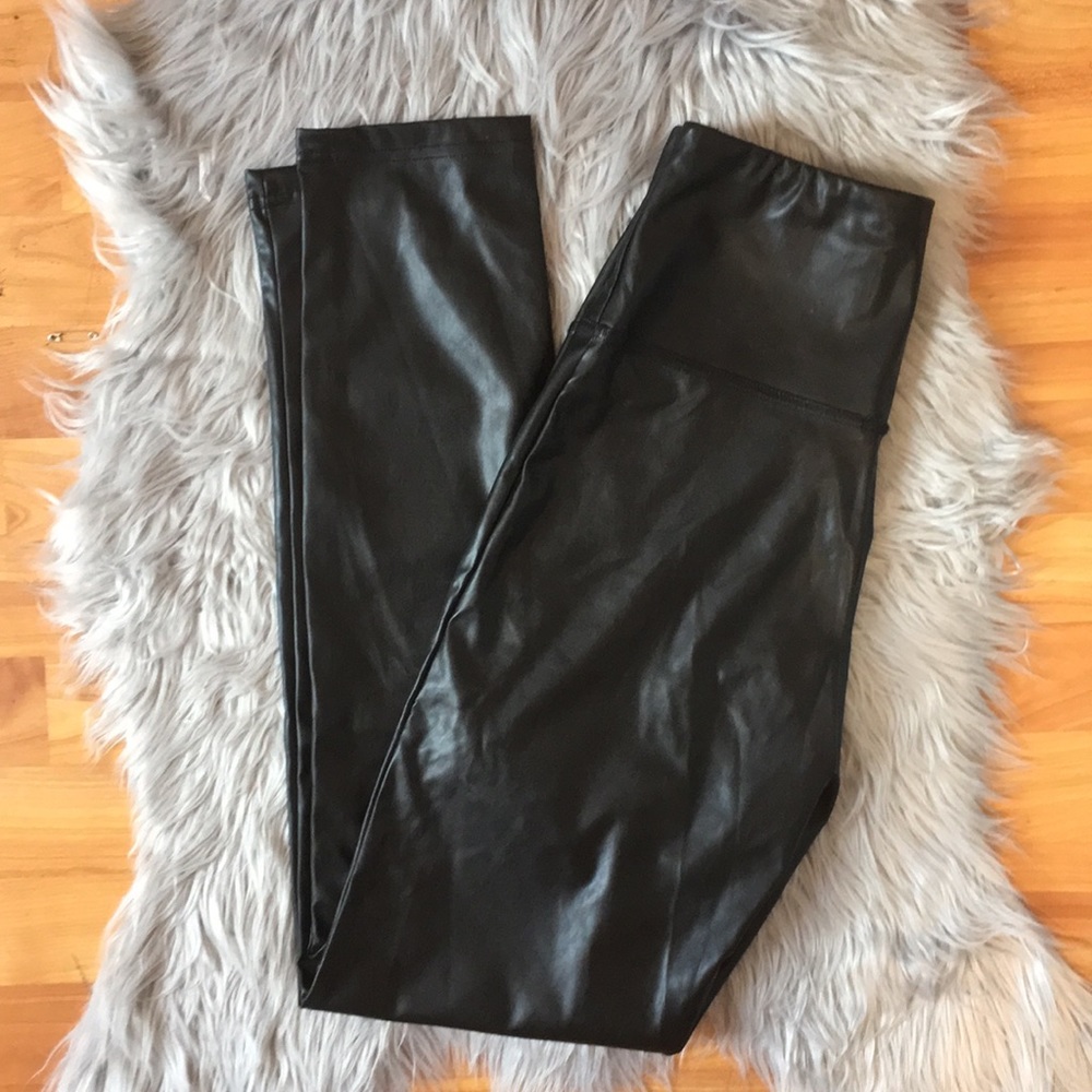 NWT black metallic leather leggings